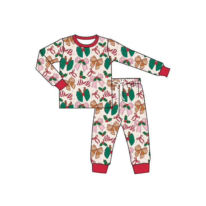 Preorder (moq 5)Baby Girls Long Sleeves Colorful Bows Top Pant Pajamas Sets 6.11