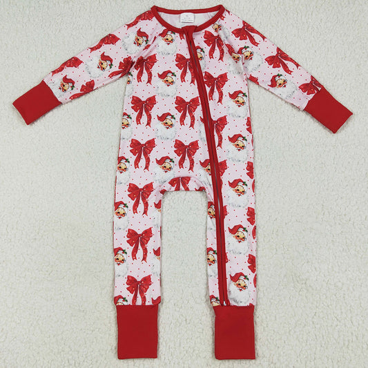 Baby Girls Rompers Christmas Red Santa Bows Footie Zipper Rompers LR2223 6.24
