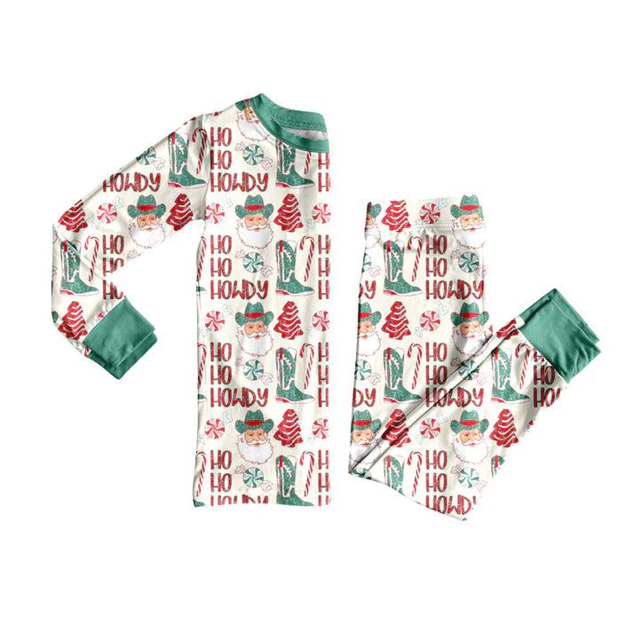 Preorder (moq 5)Baby Boys Santa Howdy Trees Top Pants Christmas Pajamas Sets 9.4