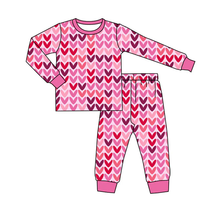 Preorder (moq 8)Baby Girls Pink Hearts Top Pants Valentine Pajamas Sets 9.11
