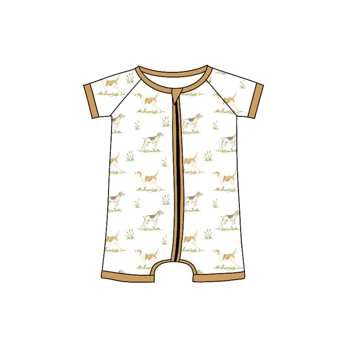 Preorder (moq 5)Baby Boys Khaki Short Sleeves Dogs Zipper Rompers 4.24