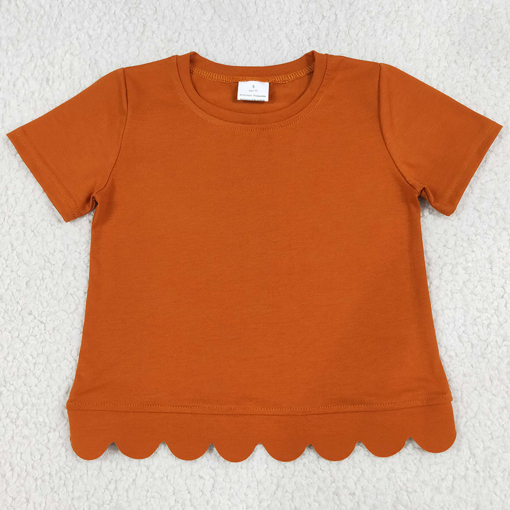 Baby Girls Clothes Orange Short Sleeve Scallop T-shirts Top GT1775