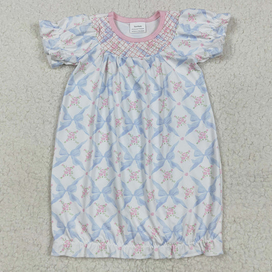 Embroidery Baby Newborn Gowns Bows Floral Short Sleeve Ruffle Gowns NB0045 5.10