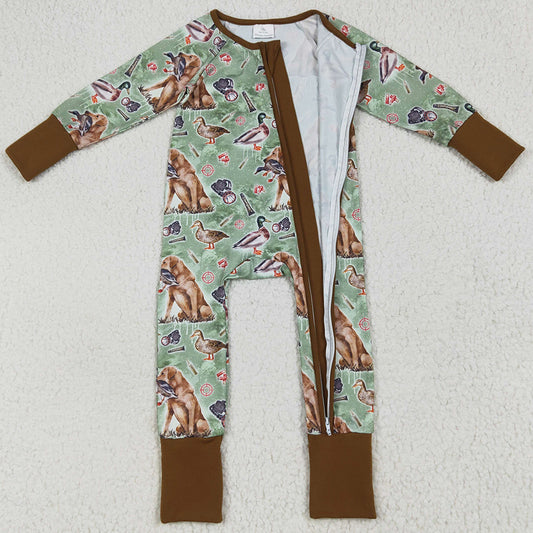 Baby Boys Rompers Green Dog Ducks Hunting Zipper Footie Rompers LR2234 6.26