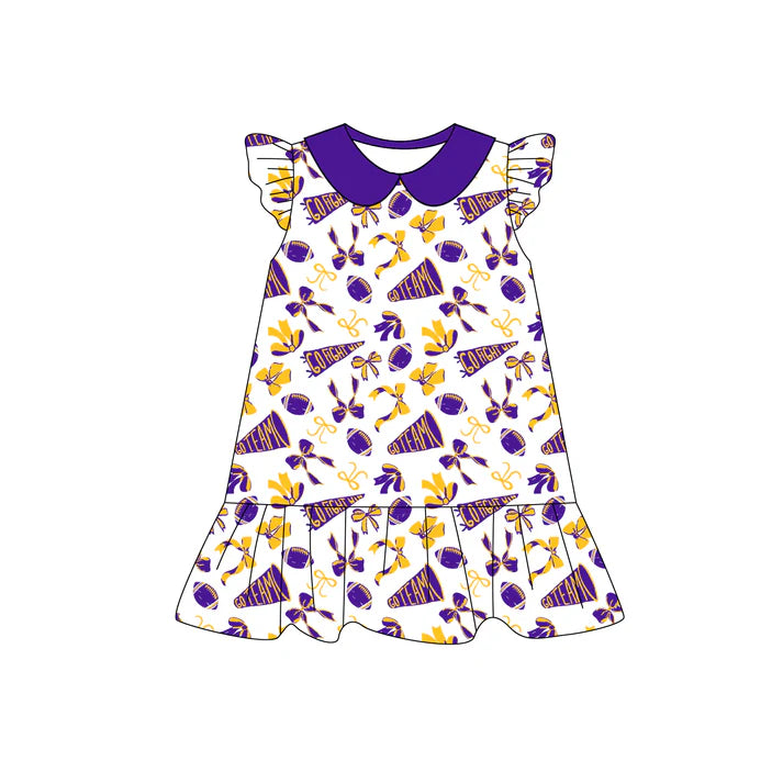 Preorder (moq 5)Baby Girls Purple flutter sleeve Team Knee Length Dresses 8.1
