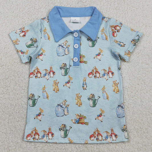 Baby Boys Clothes Short Sleeve Rabbits Easter Button Polo Shirts Top BT1665