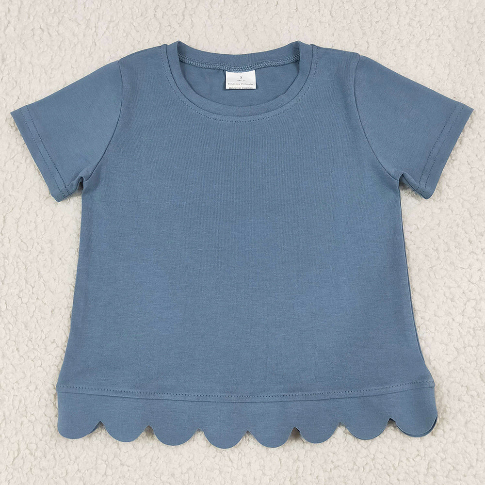 Baby Girls Clothes Grey Blue Short Sleeve Scallop T-shirts Top GT1769