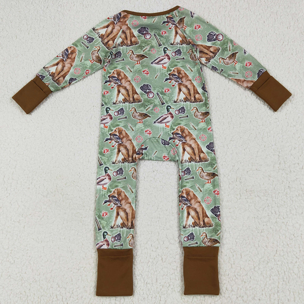 Baby Boys Rompers Green Dog Ducks Hunting Zipper Footie Rompers LR2234 6.26