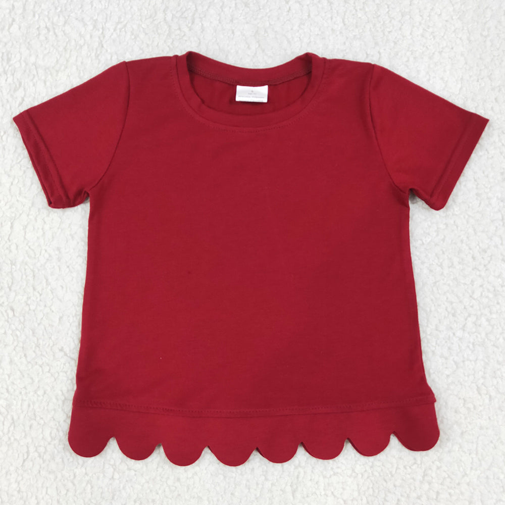 Baby Girls Clothes Maroon Short Sleeve Scallop T-shirts Top GT1774