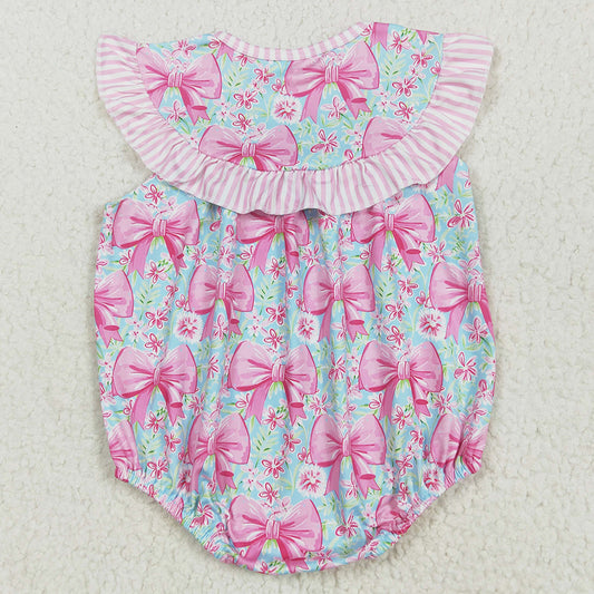 Embroidery Baby Girls Rompers Pink I Love Dad Bows Floral Ruffle Rompers SR3089 5.22
