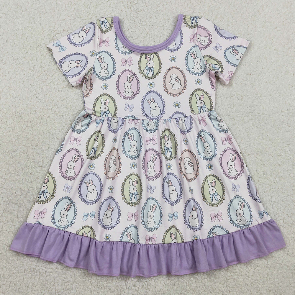 Baby Girls Dress Bows Rabbits Easter Ruffle Knee Length Dresses GSD2863