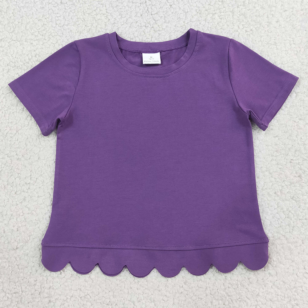 Baby Girls Clothes Purple Short Sleeve Scallop T-shirts Top GT1776