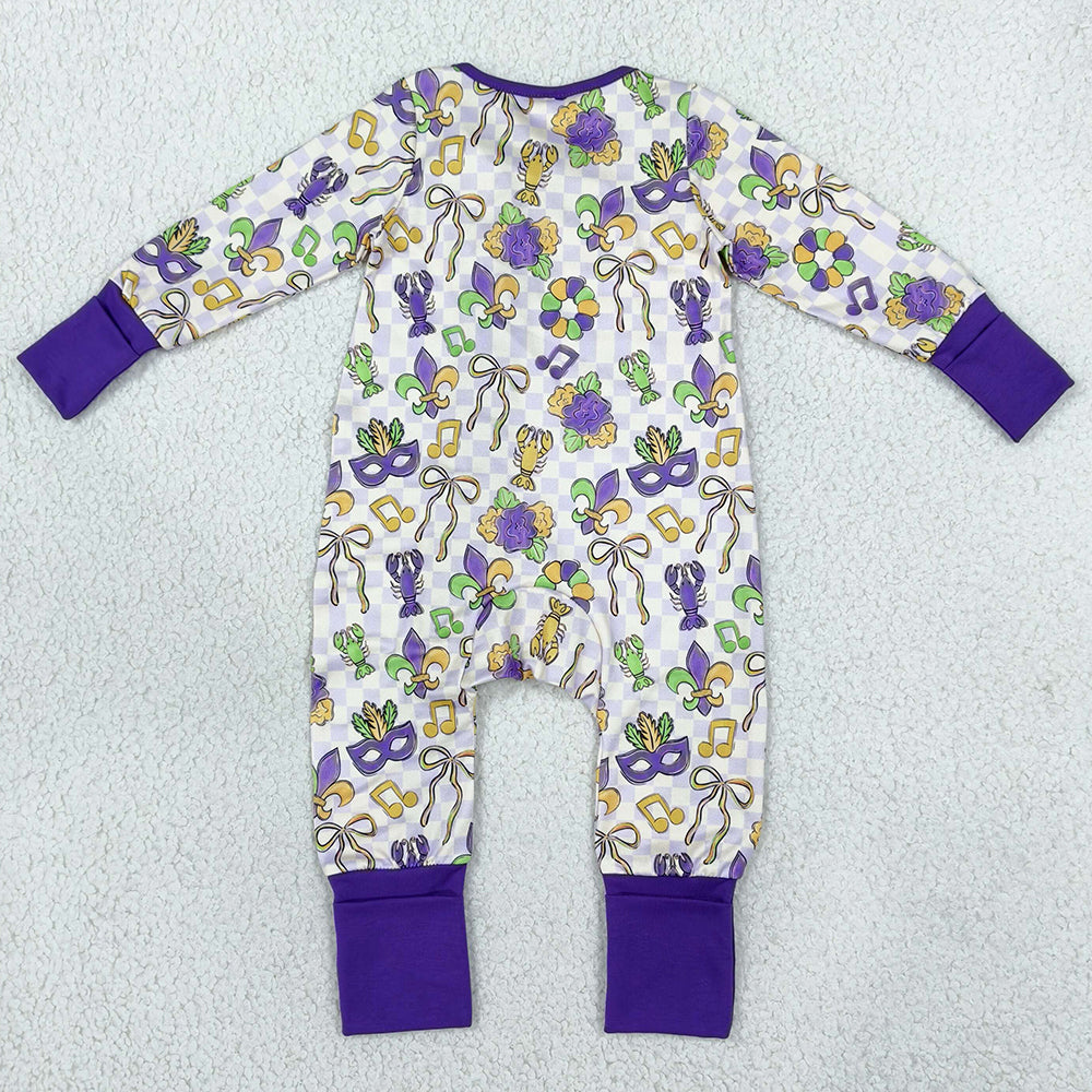 Baby Girls Rompers Mardigras Masks Two Way Ruffle Zip Convertible Rompers LR3335
