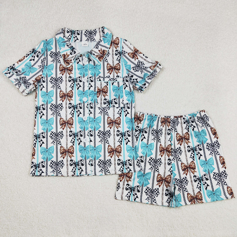 Adult Women Pajamas Western Bows Stripes Buttons Tops Shorts Pajamas GSSO1856 3.1