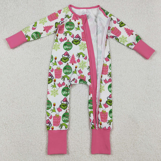Baby Girls Rompers Green Face Gifts Christmas Zipper Footie Rompers LR2588 9.20