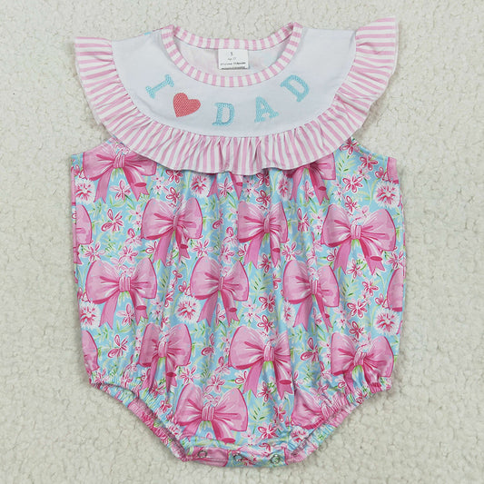 Embroidery Baby Girls Rompers Pink I Love Dad Bows Floral Ruffle Rompers SR3089 5.22