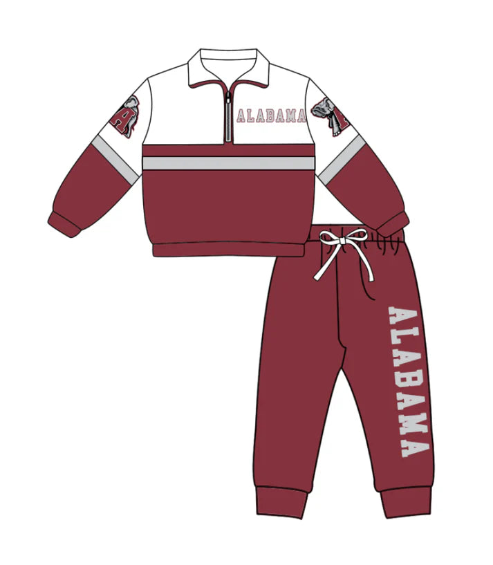 Preorder (moq 5)Baby Boys Alabama Elephants Zipper Pullover Jogger Pants Team Clothes Set 1.6