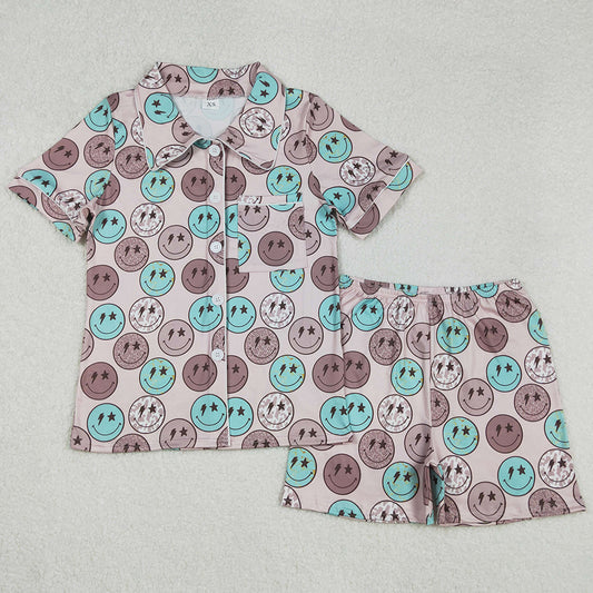 Adult Women Pajamas Blue Buttons Tops Shorts Pajamas GSSO1546 3.1