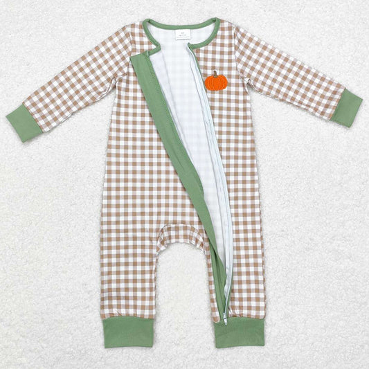 Baby Infant Boys Rompers Fall Checkered Pumpkin Zip Rompers LR1254