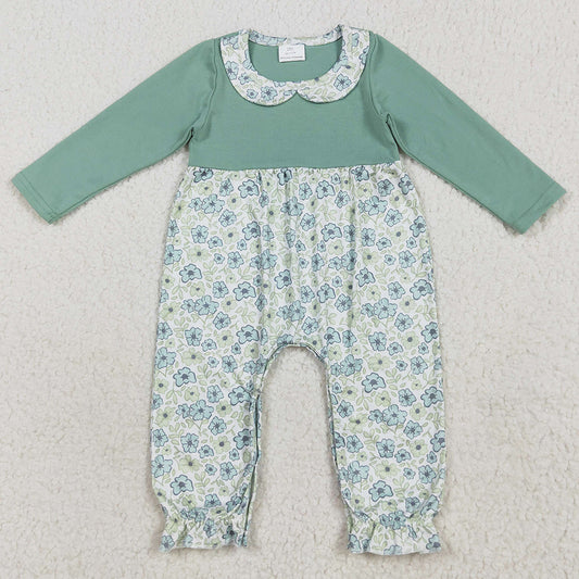 Baby Girls Rompers Green Long Sleeves Floral Ruffle Rompers LR2258 7.19