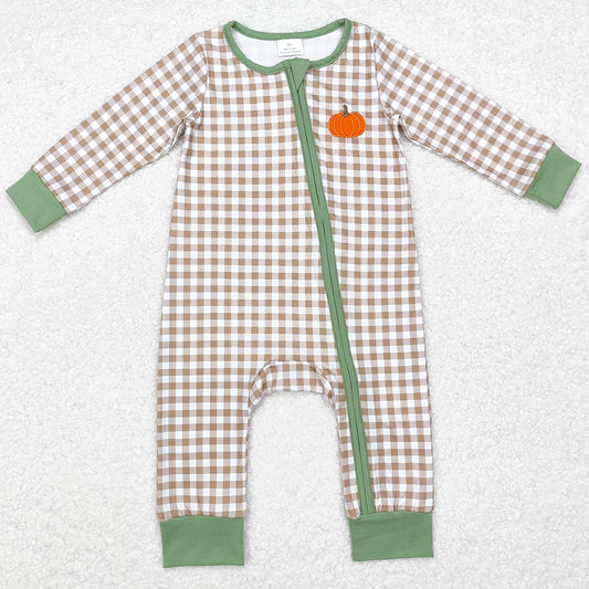 Baby Infant Boys Rompers Fall Checkered Pumpkin Zip Rompers LR1254