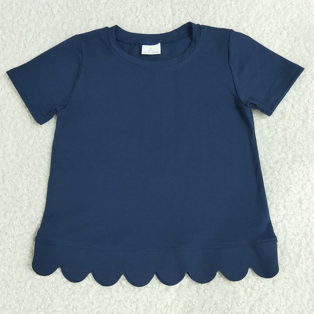 Baby Girls Clothes Navy Short Sleeve Scallop T-shirts Top GT1773