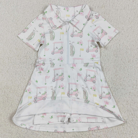 Baby Girls Dress Yoga Short Sleeves Pink Flowers Golf Zipper Knee Length Dresses GSD2410 4.29
