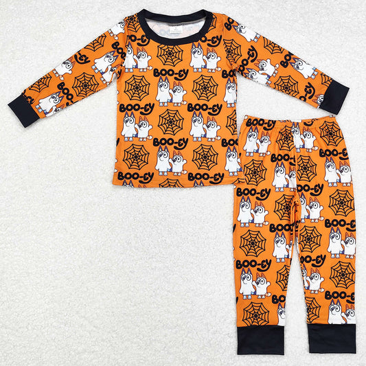 Baby Kids Pajamas Halloween Orange Dogs Spider Top Pants Pajamas Sets BLP0727