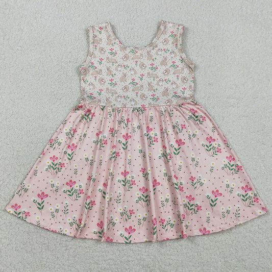 Baby Girls Dress Sleeveless Rabbits Flowers Easter Knee length Dresses GSD2984