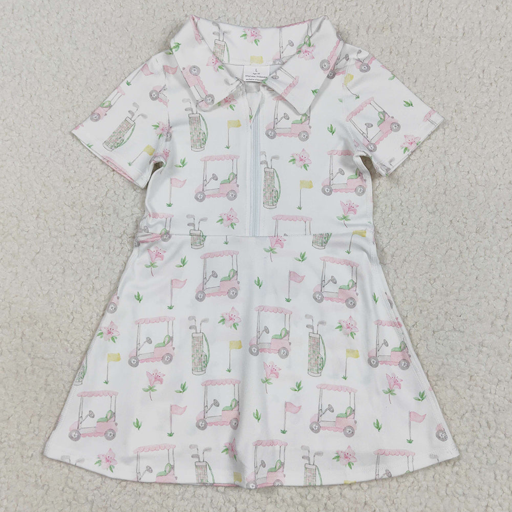Baby Girls Dress Yoga Short Sleeves Pink Flowers Golf Zipper Knee Length Dresses GSD2410 4.29