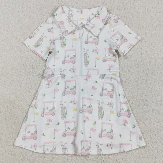 Baby Girls Dress Yoga Short Sleeves Pink Flowers Golf Zipper Knee Length Dresses GSD2410 4.29