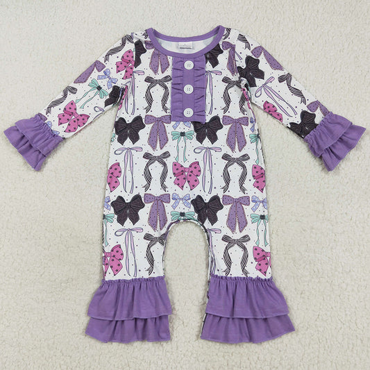 Baby Girls Rompers Long Sleeve Purple Bows Button Rompers LR2355 7.18