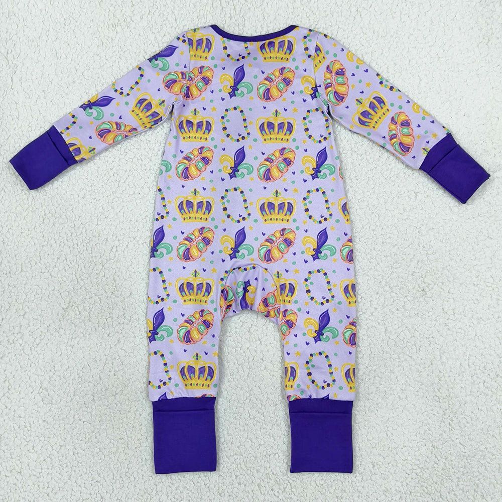 Baby Boys Rompers Mardigras Crowns Donuts Anchors Two Way Zip Convertible Rompers LR3341