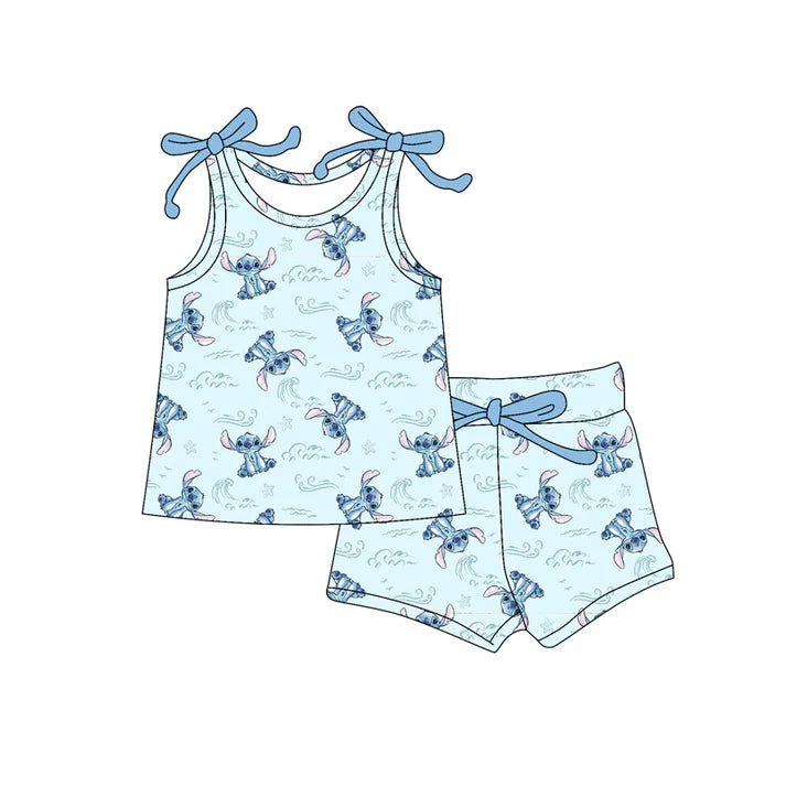 Preorder moq 5 Baby Girls Bows Sleeveless Cartoon Bunny Top Short Set 4.16