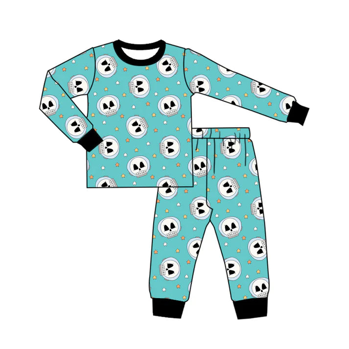 Preorder (moq 5)Baby Boys Blue Long Sleeves Skulls Stars Top Pant Pajamas Set 6.21