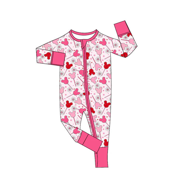 Preorder (moq 5)Baby Girls Mouses Candy Flowers Zipper Footie Rompers 10.29