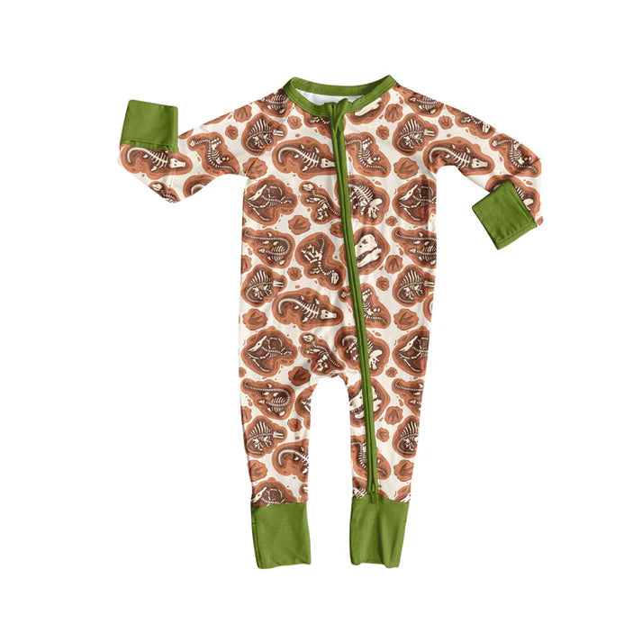 Preorder(moq 5)Baby Infant Boys Dinosaur Skulls Halloween Zipper Rompers 8.5