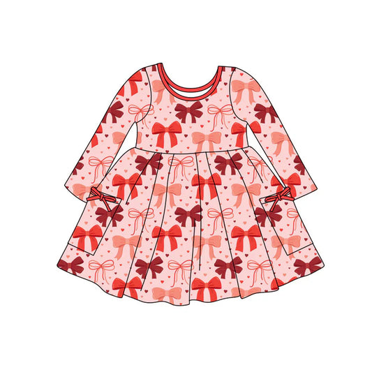 Preorder(moq 5) Baby Girls Pink Bows Hearts Pockets Valentine Knee Length Dresses 11.4