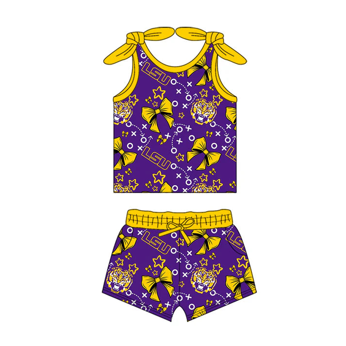 Preorder MOQ 5 pcs sleeveless tiger bow kids girls team outfits 8.28