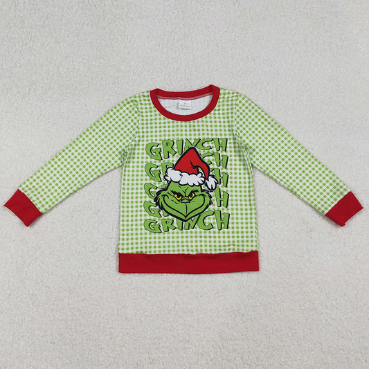 Baby Boys T-shirts Green Face Plaid Christmas Tee Shirts Top BT1321 10.2
