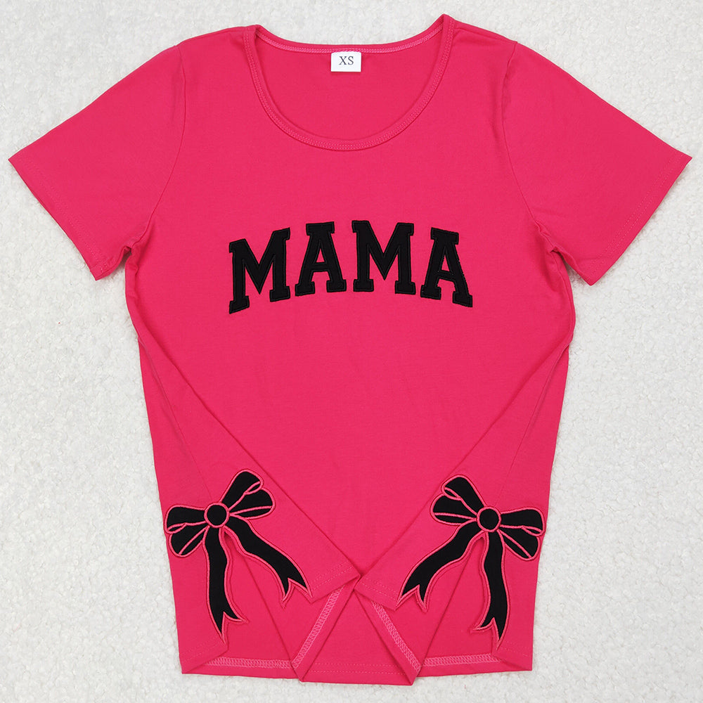Adult Women Clothes Top Mama Bows Embroidery Short Sleeve Tee Shirts Tops GT0919 3.24