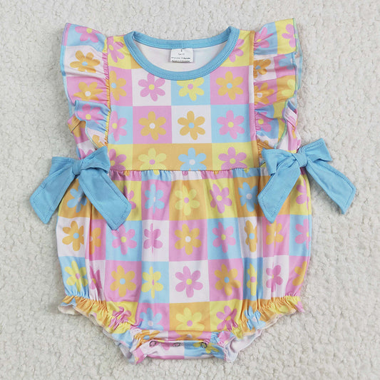 Baby Girls Rompers Flutter Sleeves Bows Flowers Plaid Ruffle Rompers SR3090 6.6