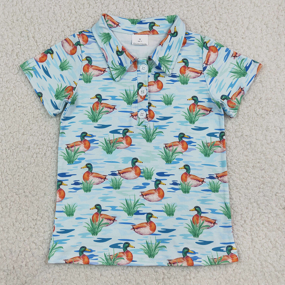 Baby Boys Clothes Short Sleeve Ducks Hunting Button Polo Shirts Top BT1381