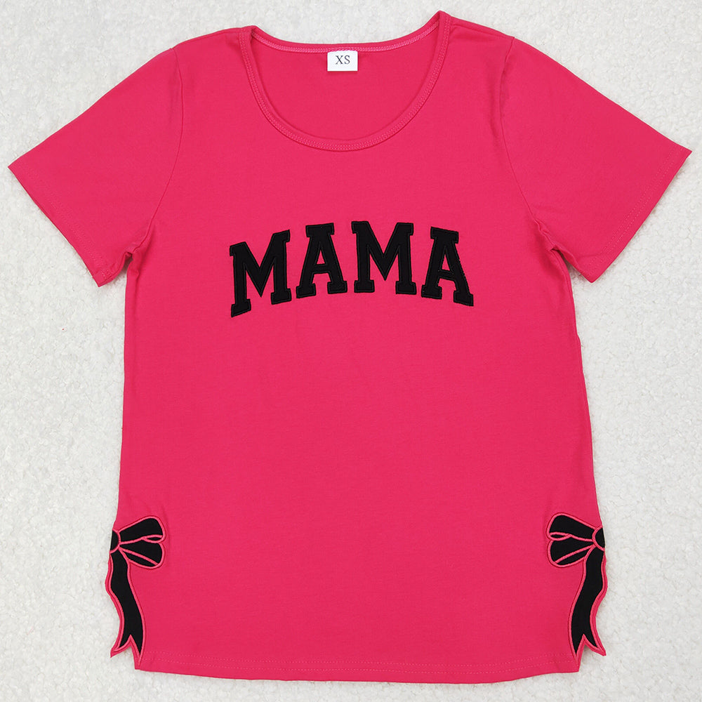 Adult Women Clothes Top Mama Bows Embroidery Short Sleeve Tee Shirts Tops GT0919 3.24
