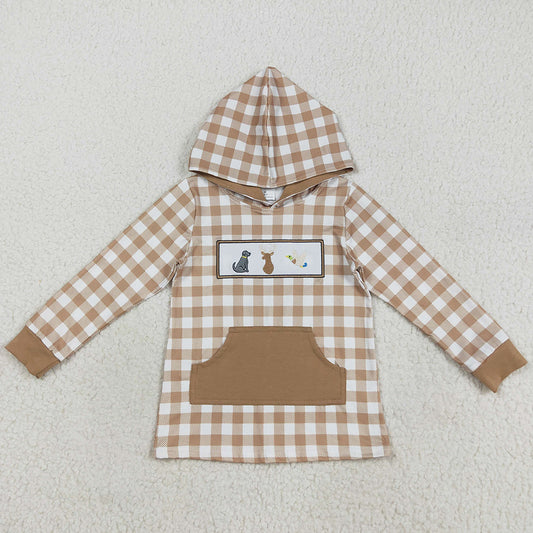 Baby Boys Clothes Tops Khaki Plaid Embroidery Dogs Deer Ducks Pocket Western Hoodies Top BT1285 8.9
