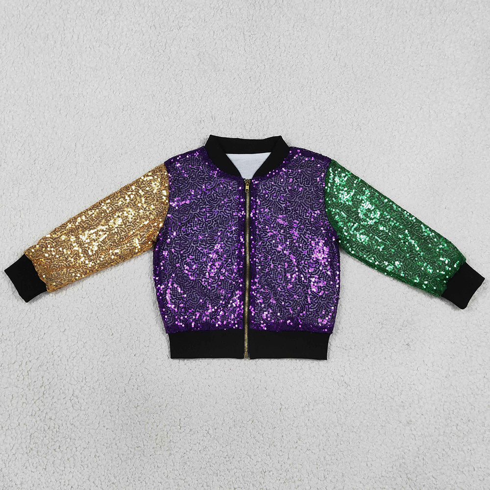 Baby Girls Clothes Mardi Gras Purple Long Sleeve Sequin Jackets BT0451