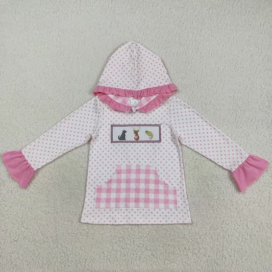 Baby Girls Clothes Tops Polka Dots Dogs Deer Fish Embroidery Pocket Hoodies Top GT1106 8.9