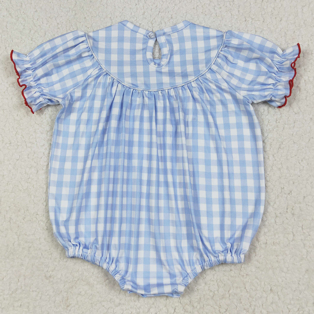 Baby Infant Girls Rompers Blue Plaid Cows Pigs Farm Smocked Rompers SR2981 6.24