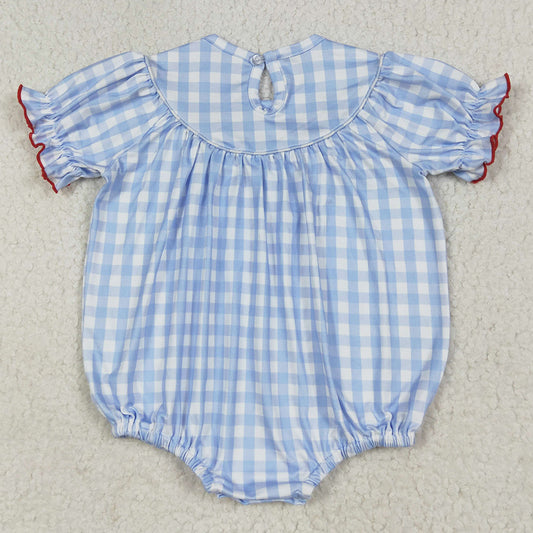 Baby Infant Girls Rompers Blue Plaid Cows Pigs Farm Smocked Rompers SR2981 6.24