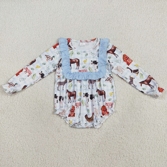 Baby Girls Rompers Long Ruffle Sleeves Farm Houses Chicks Rompers LR2362 8.6